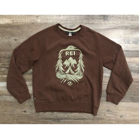 REI Adult Small Brown Graphic Crewneck Sweatshirt Pullover - Picture 1 of 6